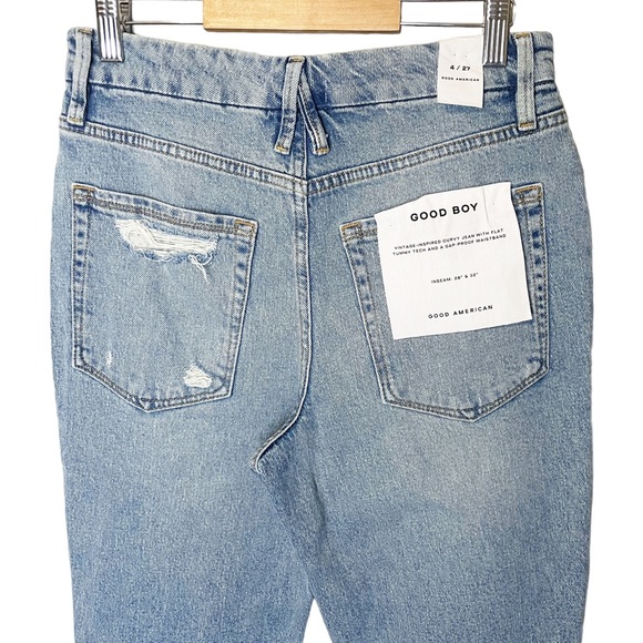 NWT Good American Good Boy Distressed Straight Leg Jeans - Picture 6 of 8